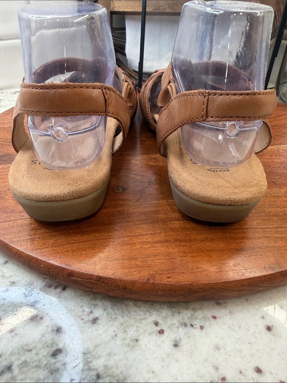 Earth Origins Women’s Tan Woven Leather Peep-Toe Flats - Picture 6 of 8